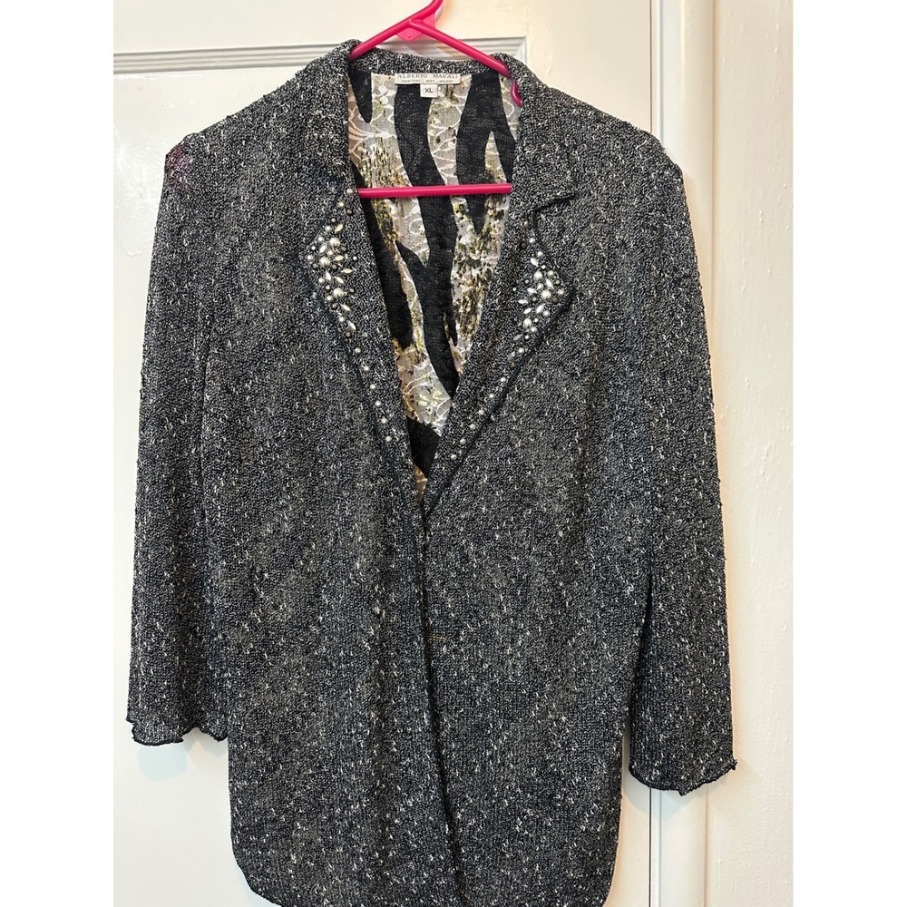 Alberto Makali XL Women Cardigan Animal Print Lace Metallic Open Front Sweater